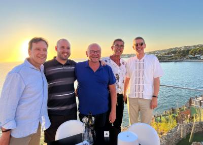 Gespräch mit Nadim Ammann, Diözesanstellenleiter Weltkirche im Erzbistum Köln, für zukünftige Projekte (v.l. Frank Jungmann, Bernard Sachet, Mathias Kaps, Markus Gomer, Nadim Ammann).