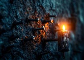 Wand mit Nägeln und Kerze